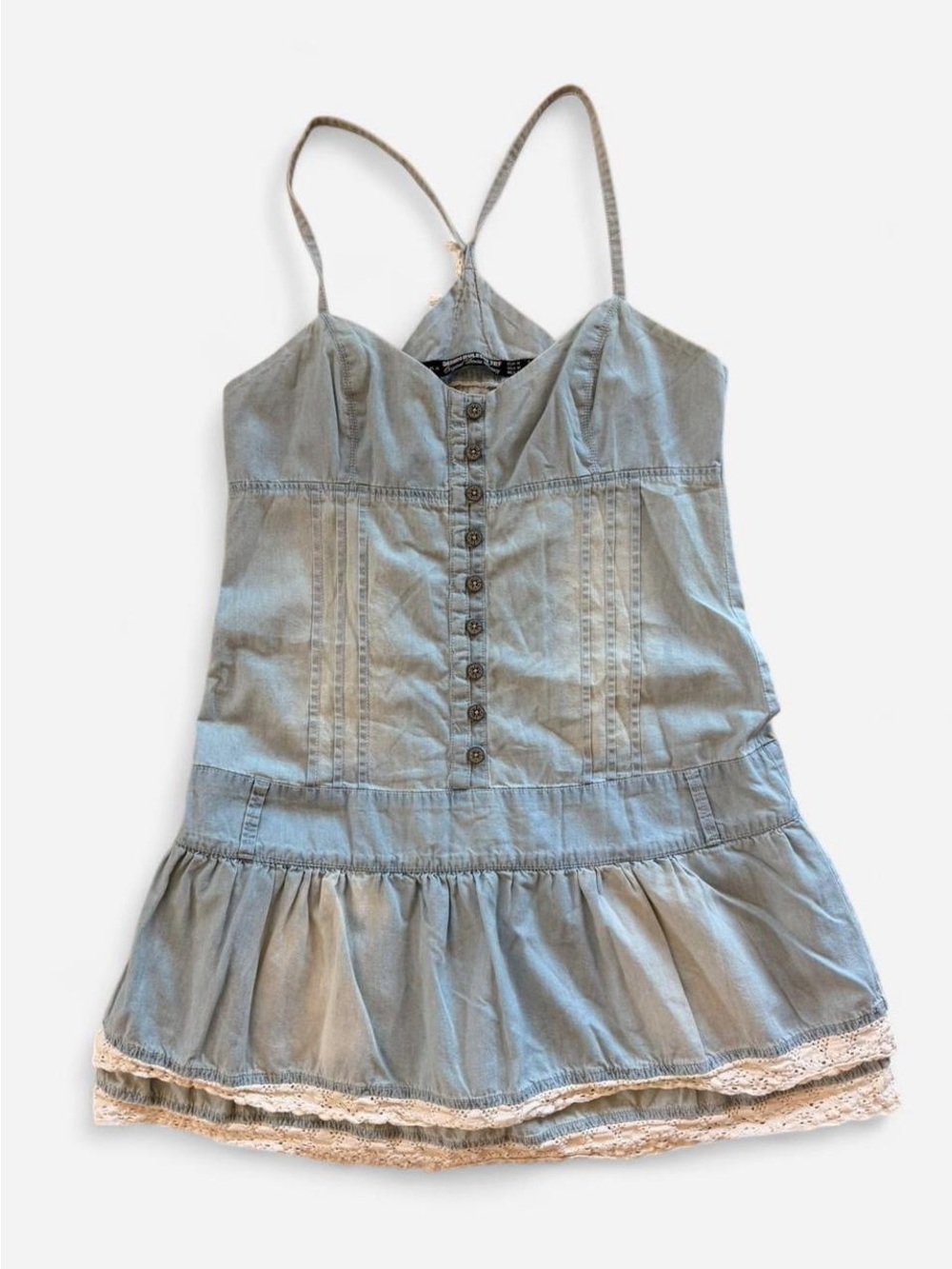 Zara Light Blue Denim-Style Spaghetti Strap Button-Front Top